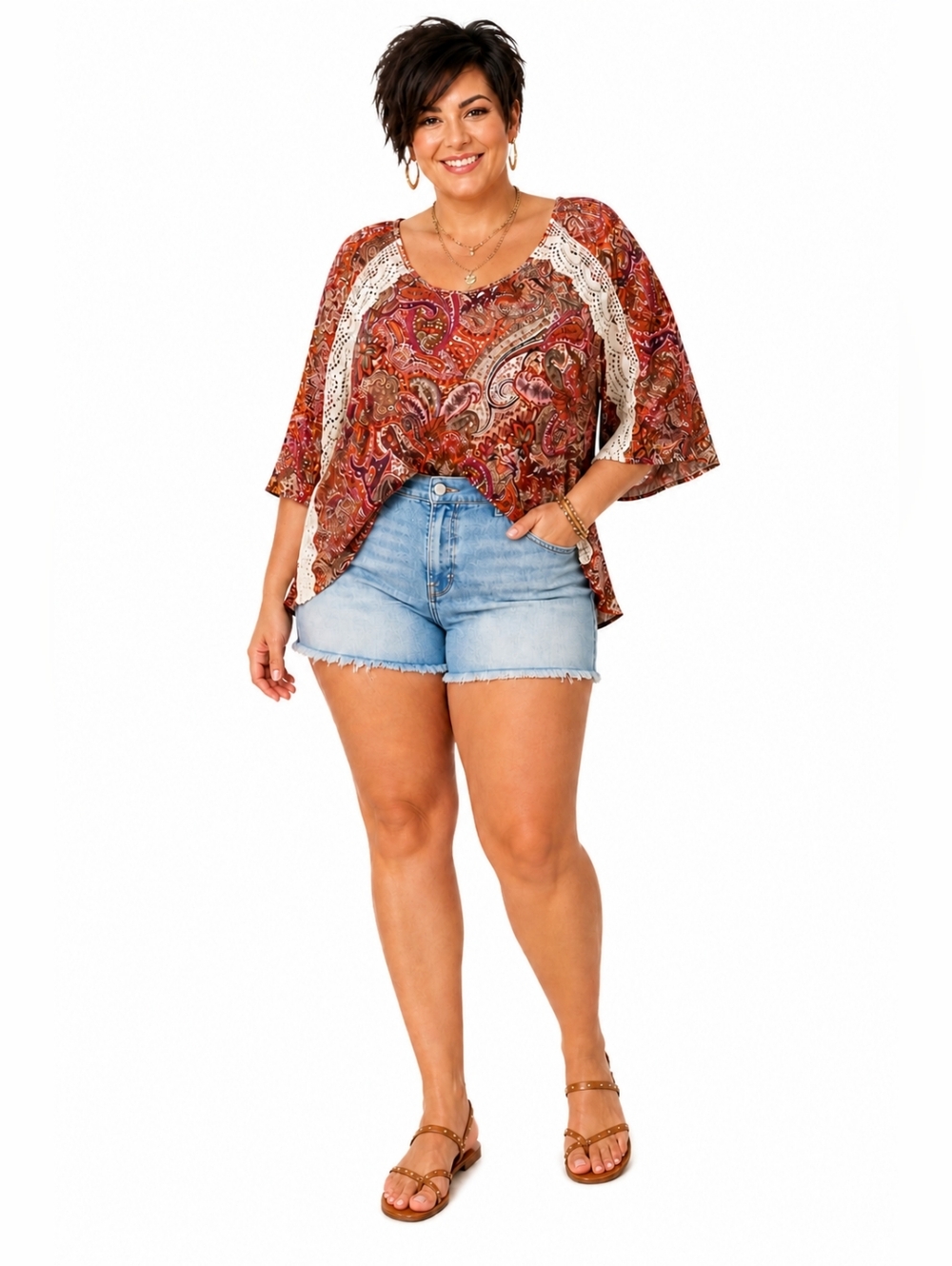 Forever Jade Paisley Crochet Boho Top 3X